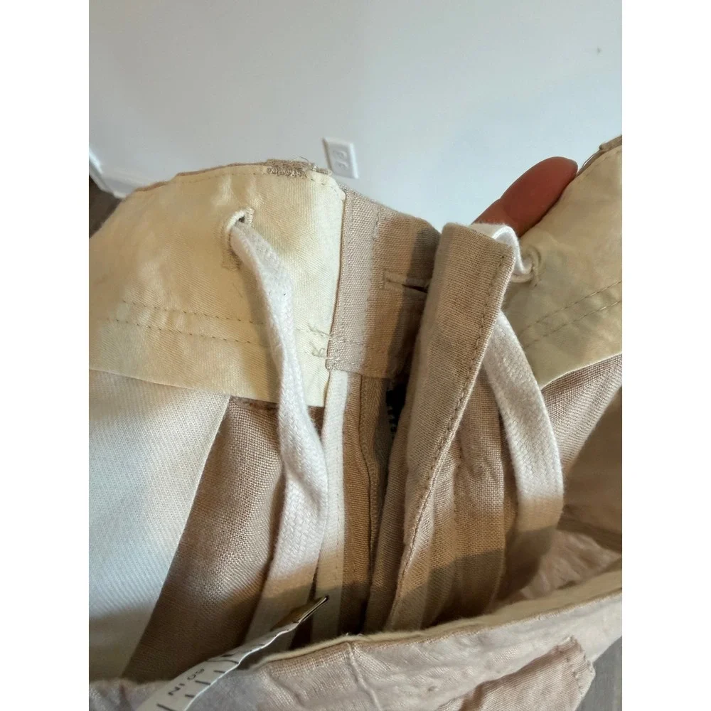 Banana Republic Mens 34x32 Straight Fit 100% Linen Pants Tan Beachy Drawstring